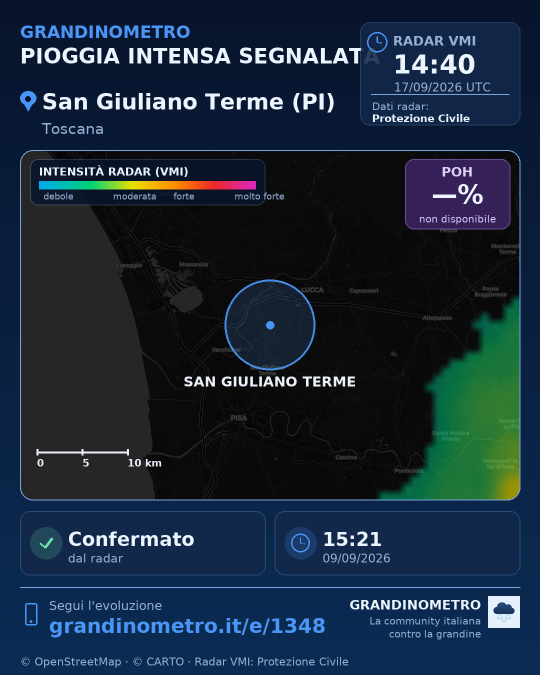 Mappa dell'evento: pioggia intensa a San Giuliano Terme (PI)