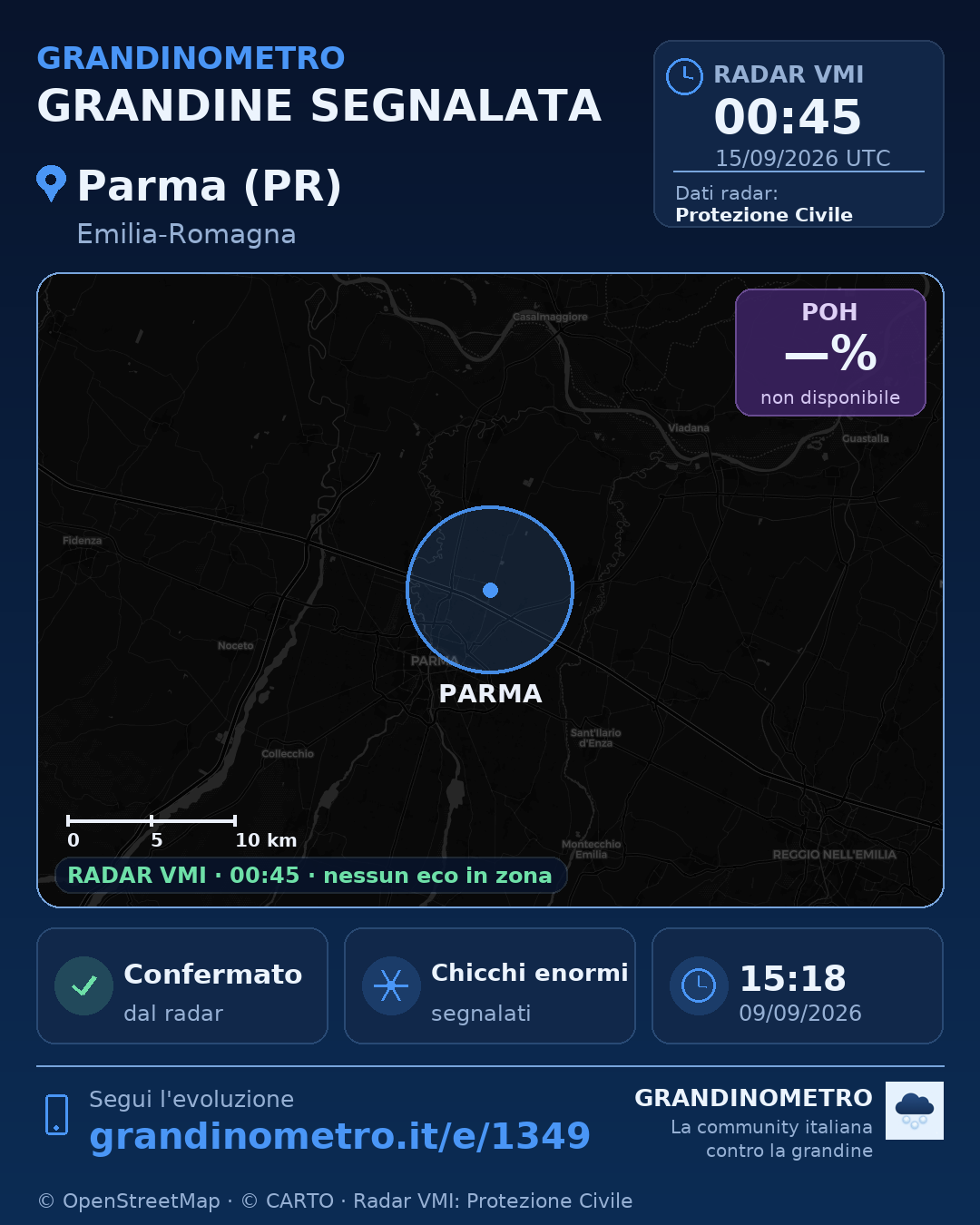 Mappa dell'evento: grandine a Parma (PR)