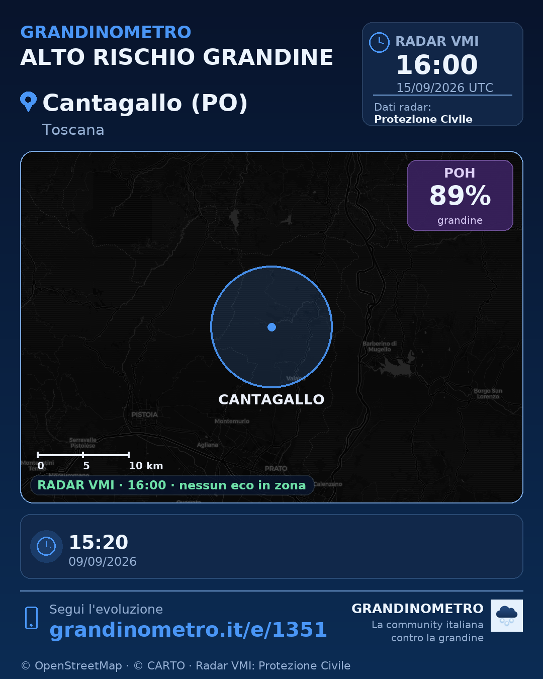 Mappa dell'evento: grandine a Cantagallo (PO)