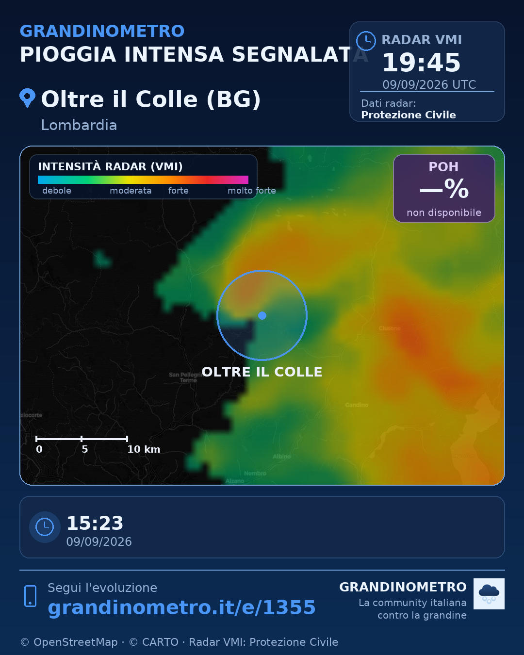 Mappa dell'evento: pioggia intensa a Oltre il Colle (BG)