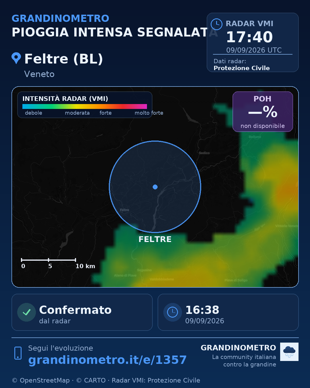 Mappa dell'evento: pioggia intensa a Feltre (BL)