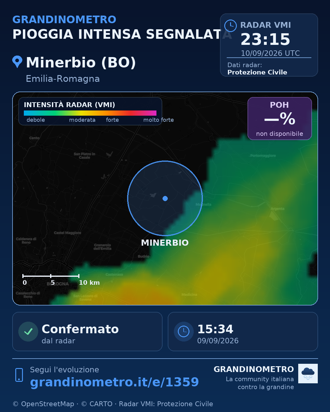Mappa dell'evento: pioggia intensa a Minerbio (BO)