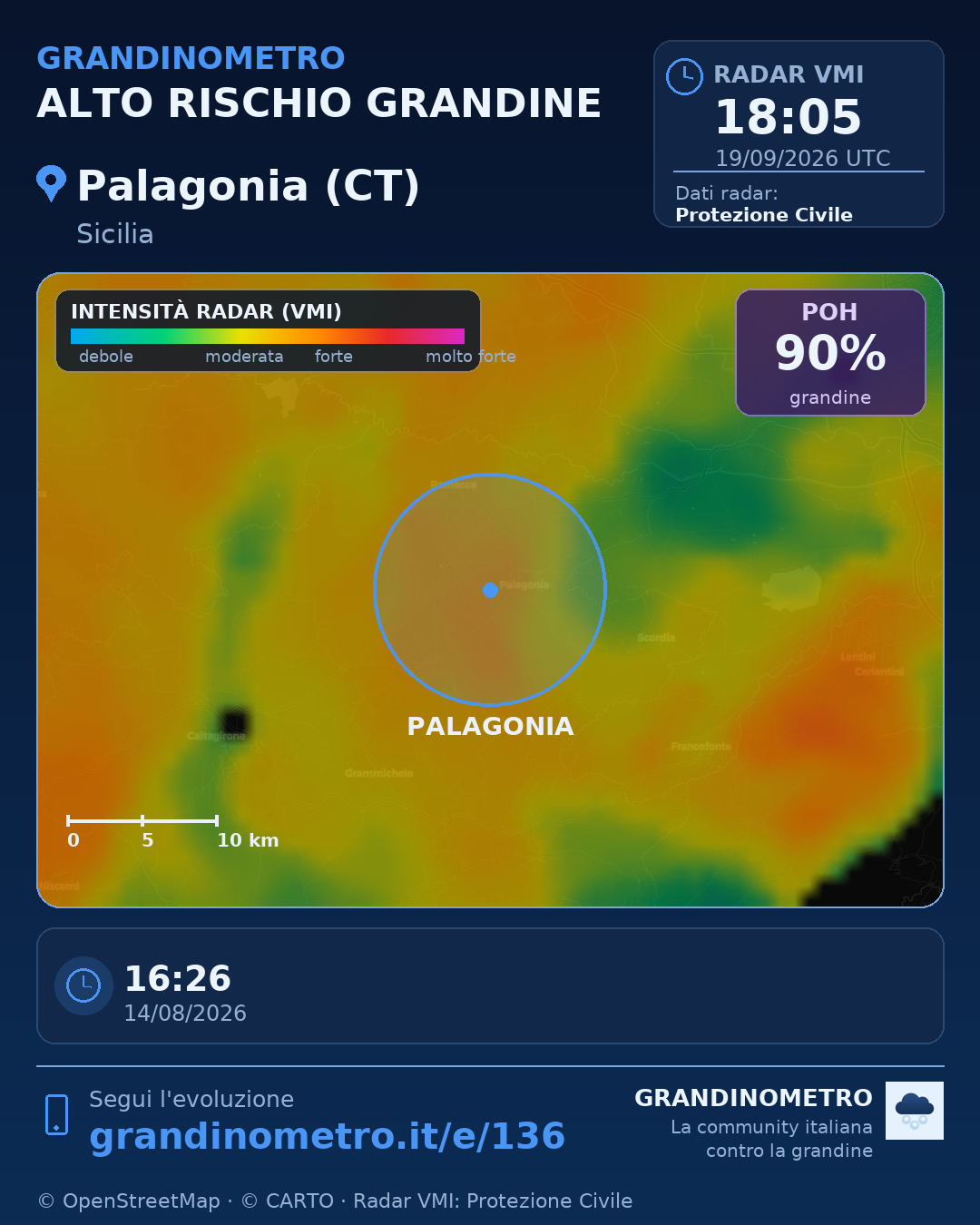 Mappa dell'evento: grandine a Palagonia (CT)