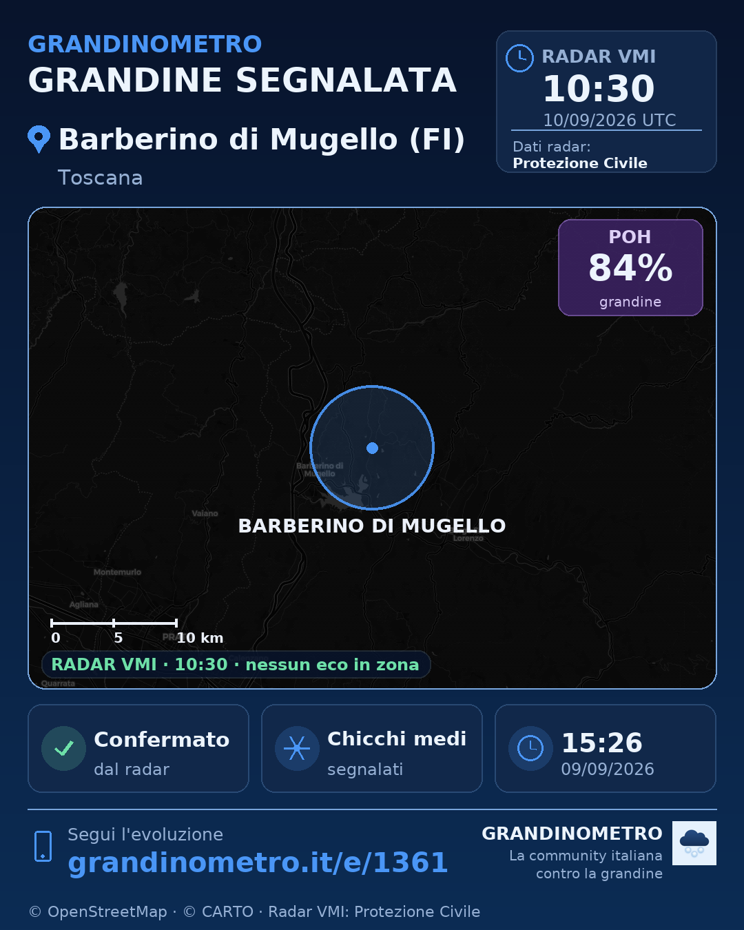 Mappa dell'evento: grandine a Barberino di Mugello (FI)