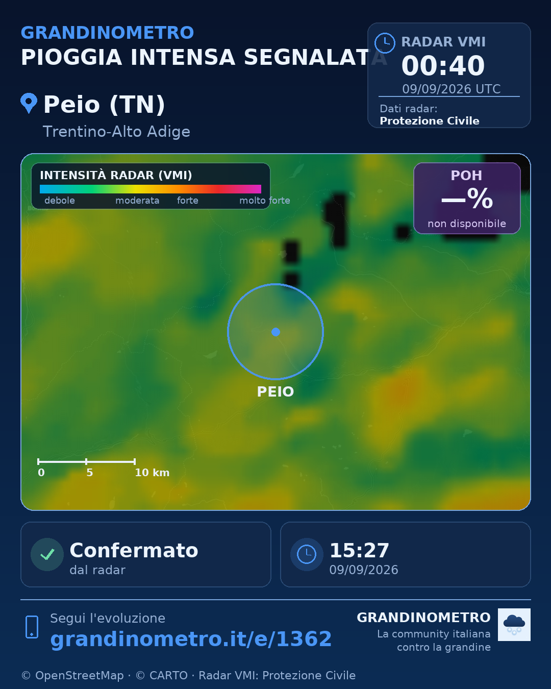 Mappa dell'evento: pioggia intensa a Peio (TN)