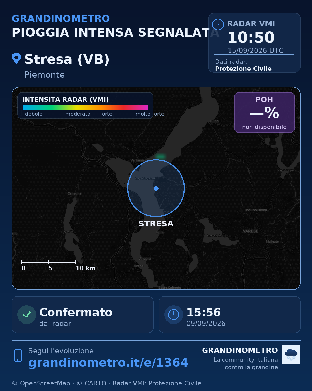 Mappa dell'evento: pioggia intensa a Stresa (VB)