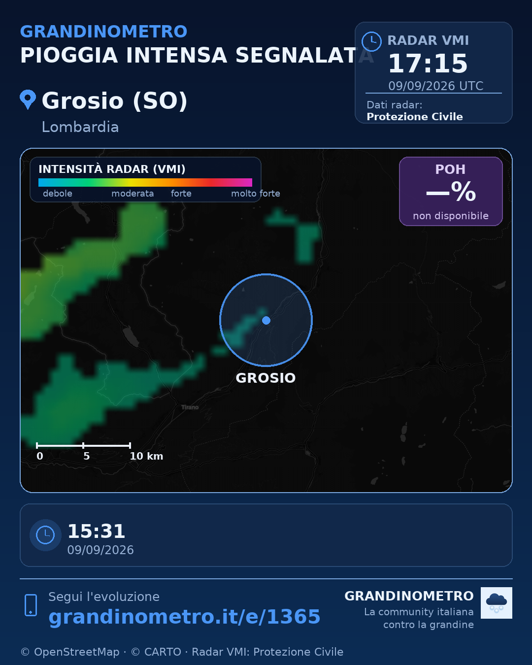 Mappa dell'evento: pioggia intensa a Grosio (SO)