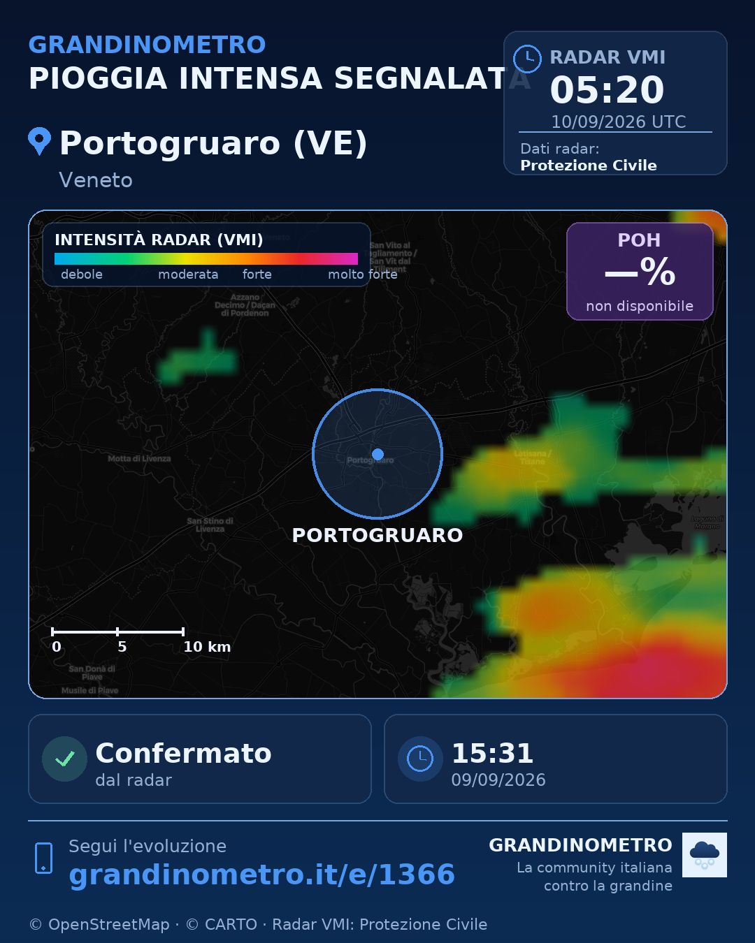 Mappa dell'evento: pioggia intensa a Portogruaro (VE)