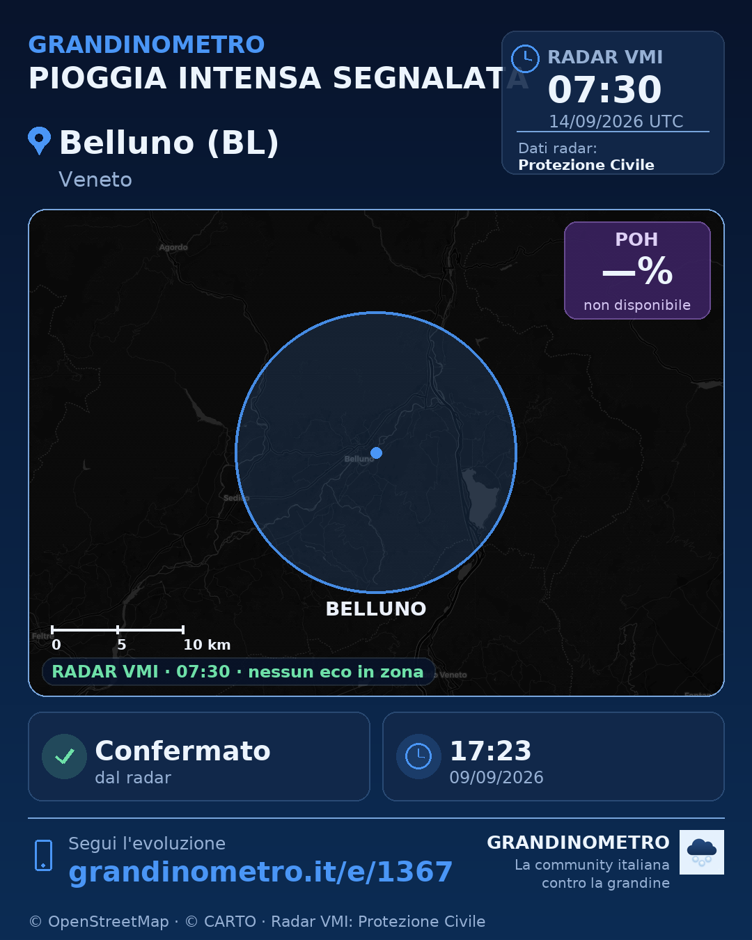 Mappa dell'evento: pioggia intensa a Belluno (BL)