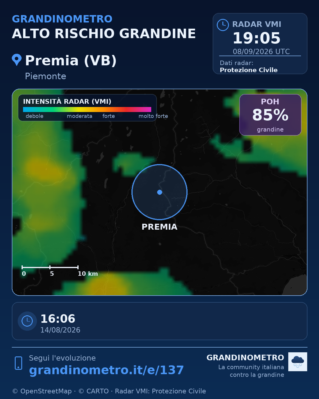 Mappa dell'evento: grandine a Premia (VB)