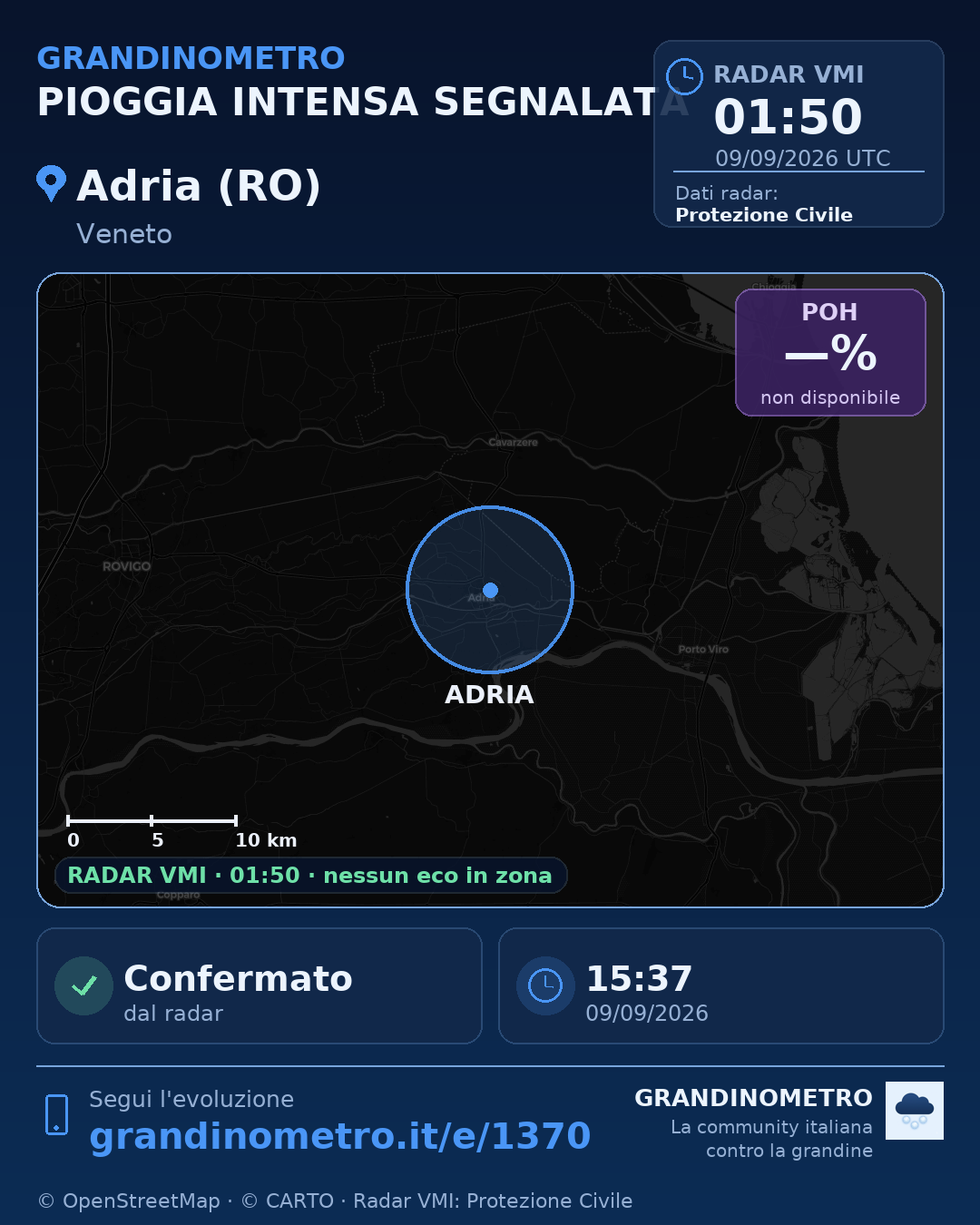 Mappa dell'evento: pioggia intensa ad Adria (RO)