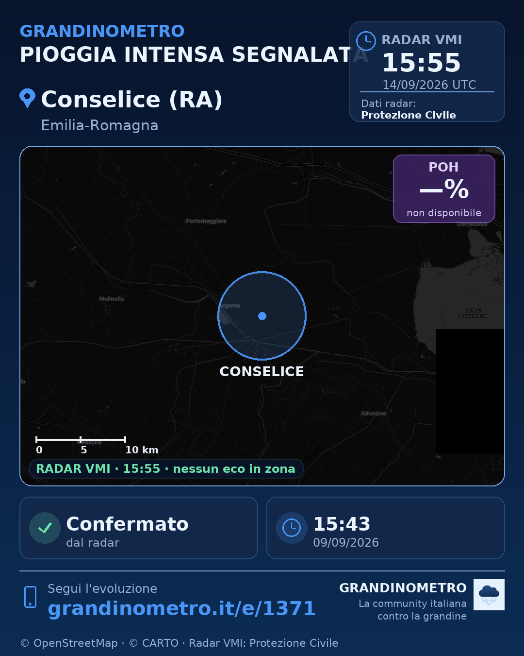 Mappa dell'evento: pioggia intensa a Conselice (RA)