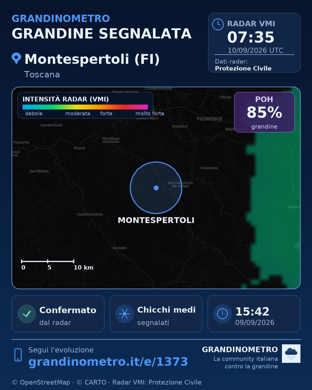 Mappa dell'evento: grandine a Montespertoli (FI)
