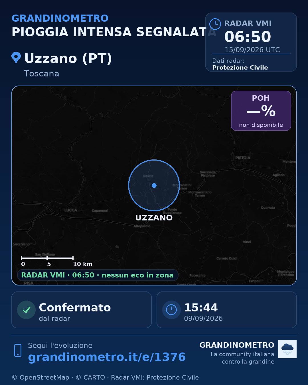 Mappa dell'evento: pioggia intensa a Uzzano (PT)