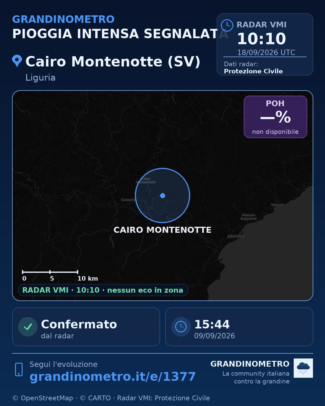 Mappa dell'evento: pioggia intensa a Cairo Montenotte (SV)