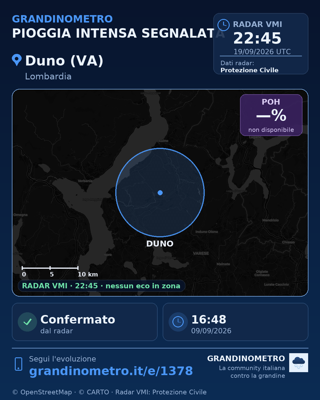 Mappa dell'evento: pioggia intensa a Duno (VA)