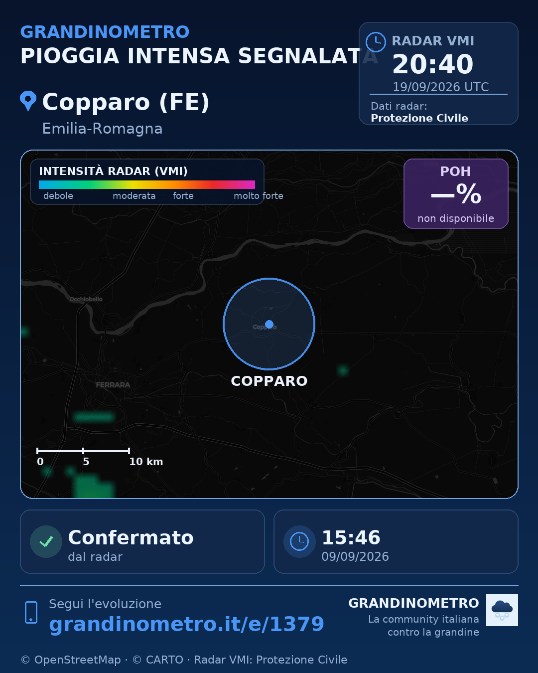 Mappa dell'evento: pioggia intensa a Copparo (FE)