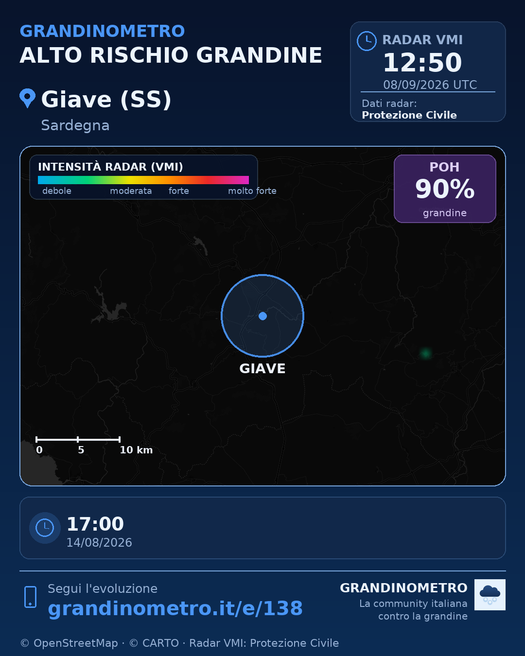 Mappa dell'evento: grandine a Giave (SS)