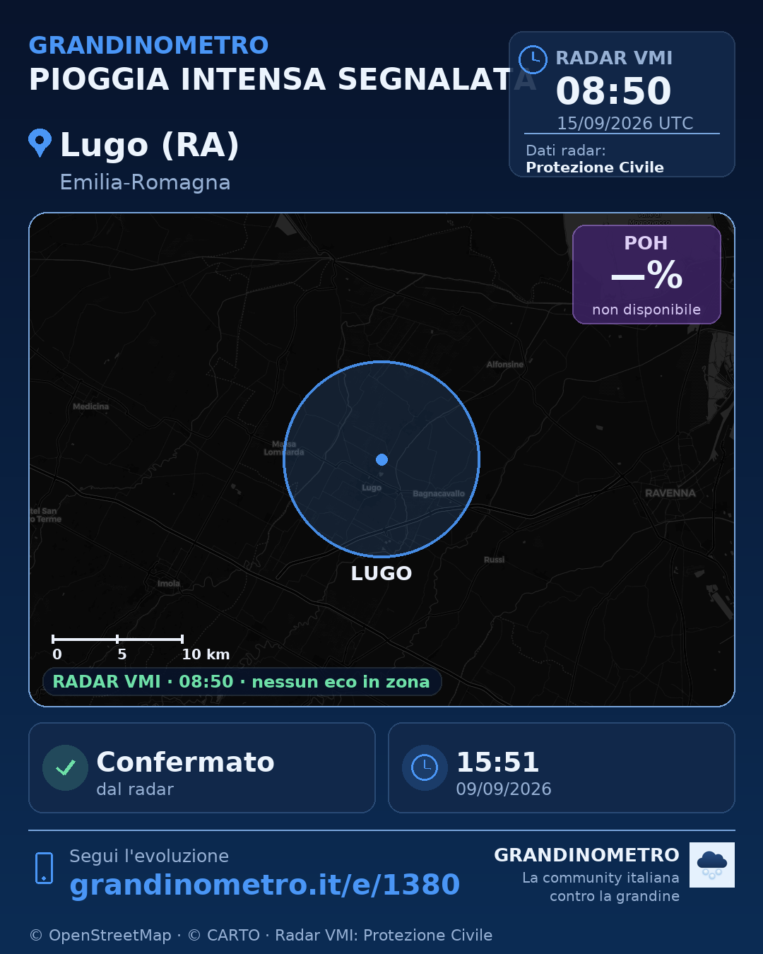 Mappa dell'evento: pioggia intensa a Lugo (RA)