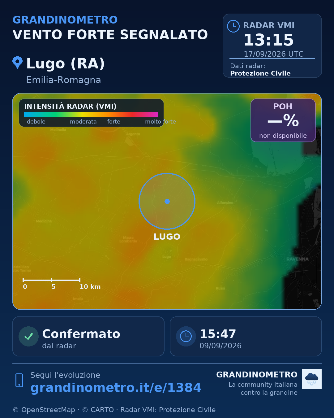 Mappa dell'evento: vento forte a Lugo (RA)
