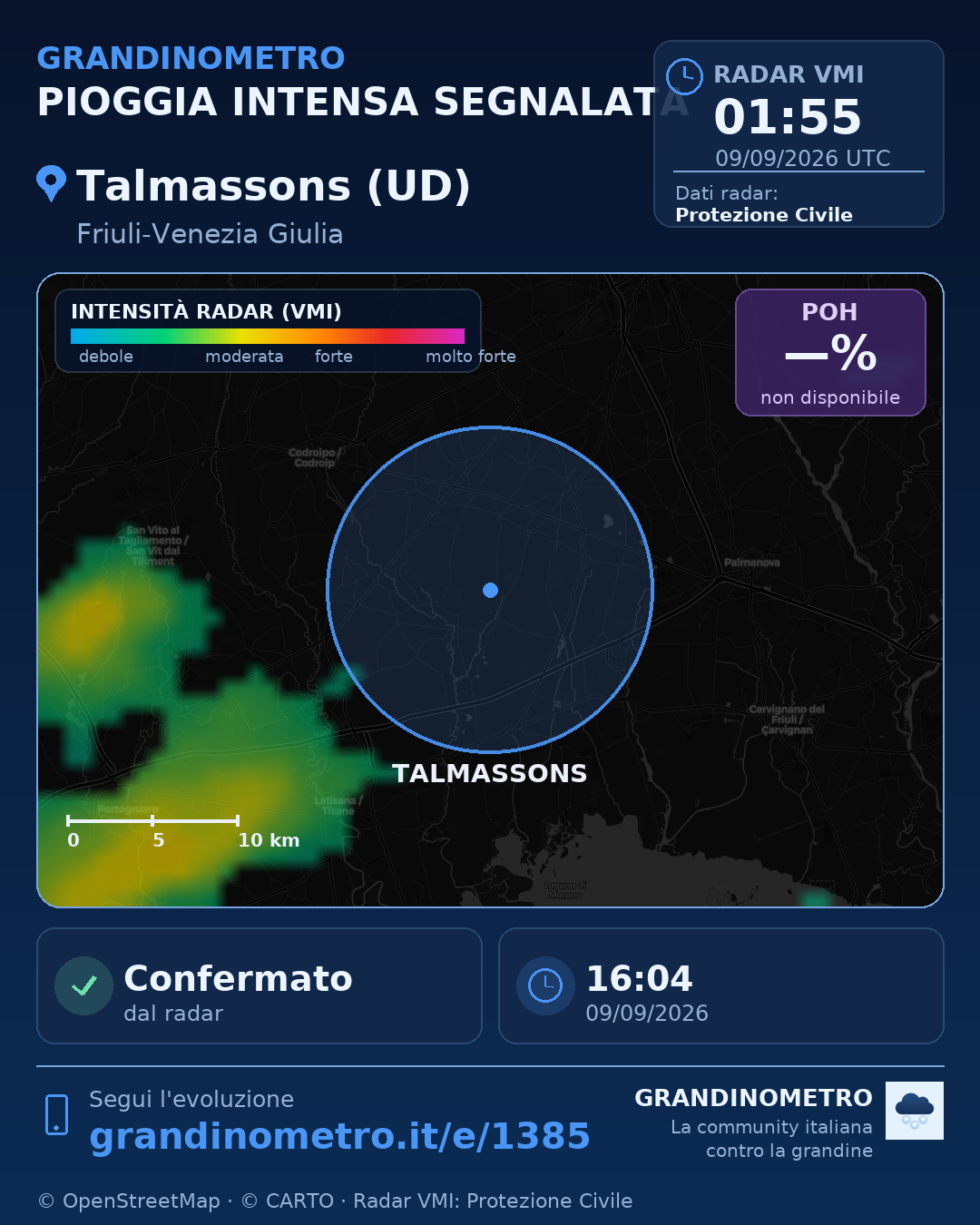 Mappa dell'evento: pioggia intensa a Talmassons (UD)