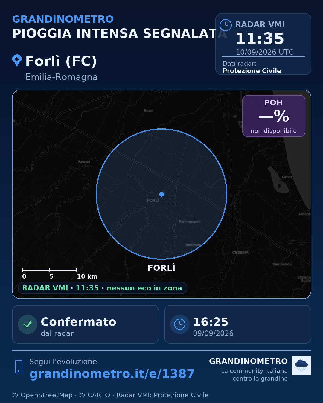 Mappa dell'evento: pioggia intensa a Forlì (FC)