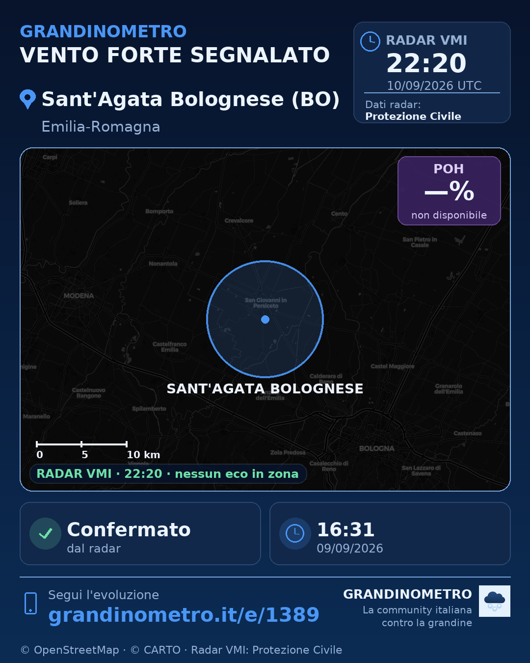 Mappa dell'evento: vento forte a Sant'Agata Bolognese (BO)