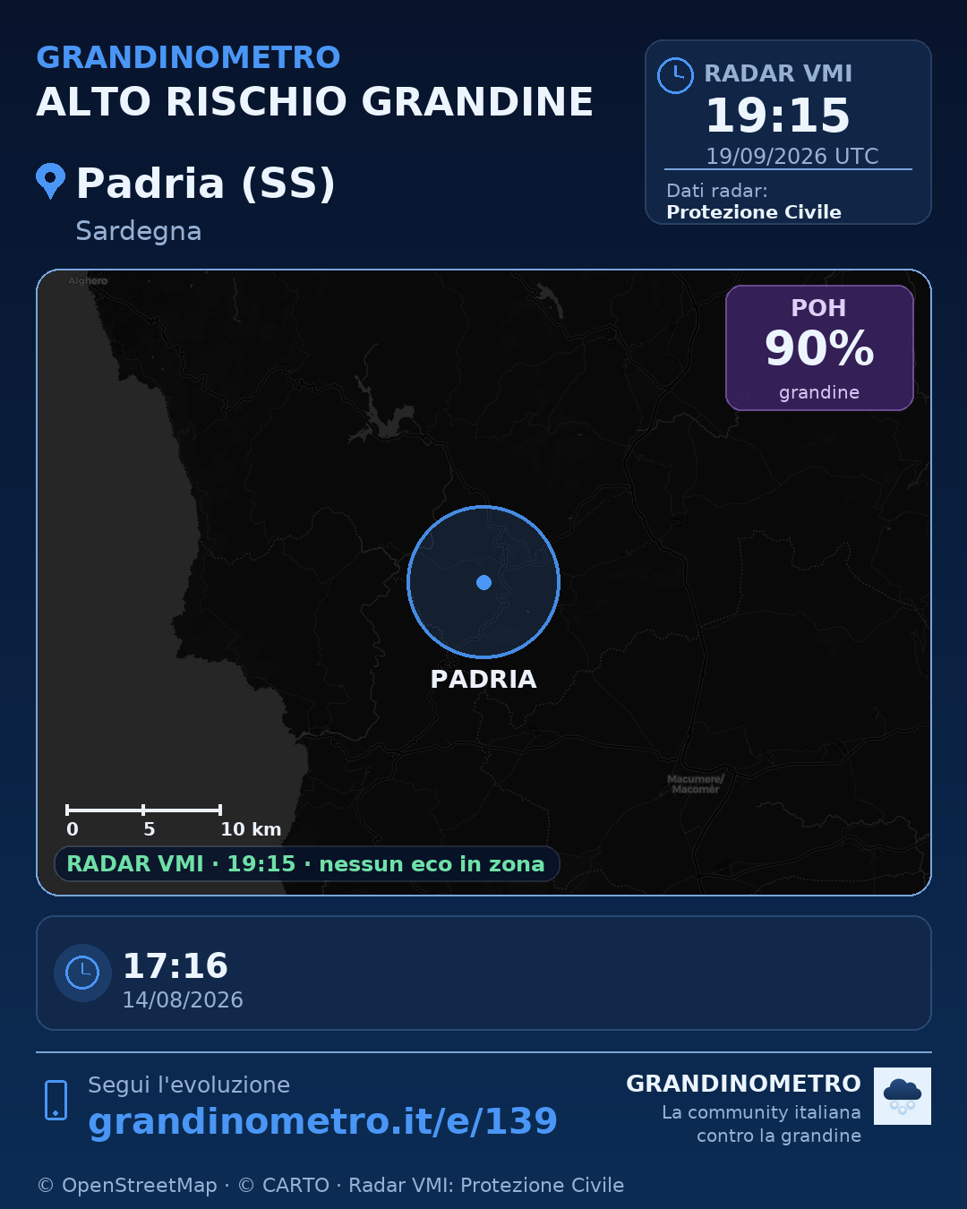 Mappa dell'evento: grandine a Padria (SS)