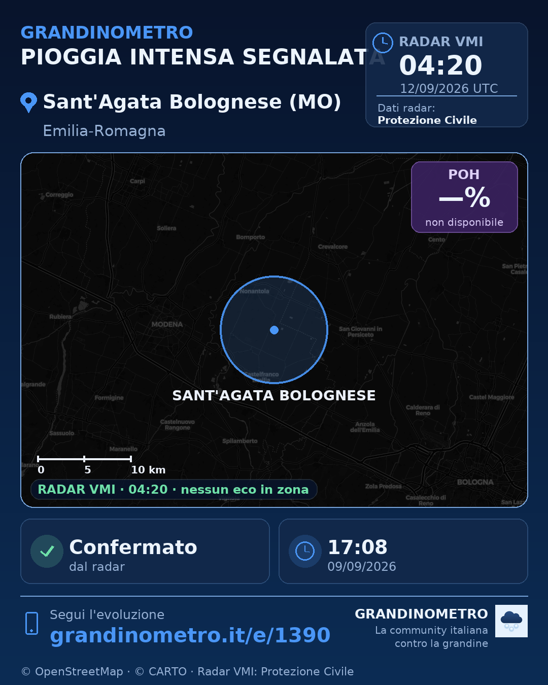 Mappa dell'evento: pioggia intensa a Sant'Agata Bolognese (MO)