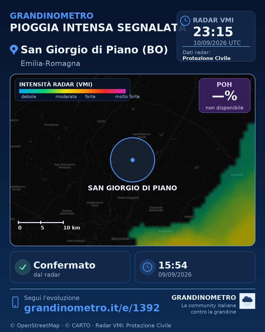Mappa dell'evento: pioggia intensa a San Giorgio di Piano (BO)