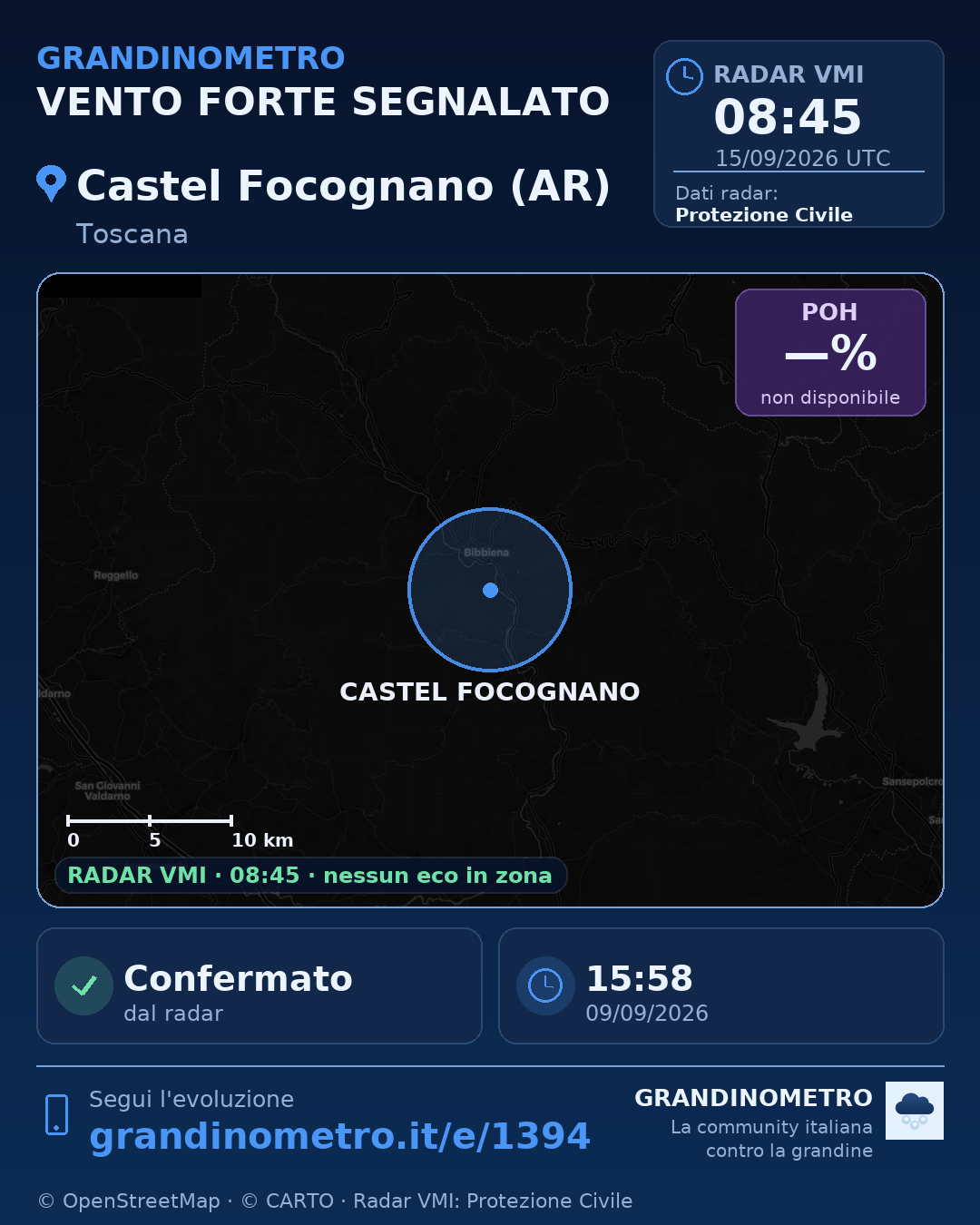 Mappa dell'evento: vento forte a Castel Focognano (AR)