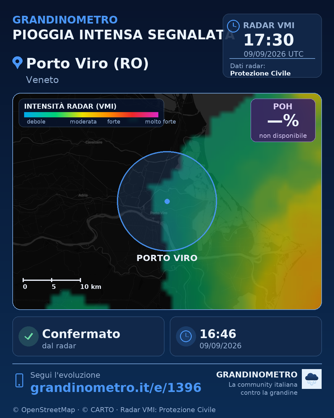 Mappa dell'evento: pioggia intensa a Porto Viro (RO)