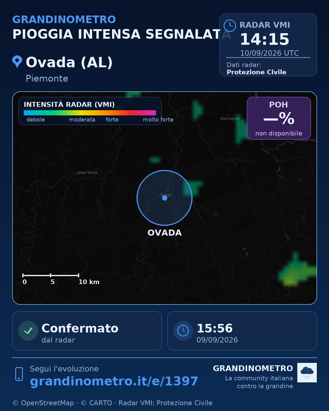 Mappa dell'evento: pioggia intensa a Ovada (AL)