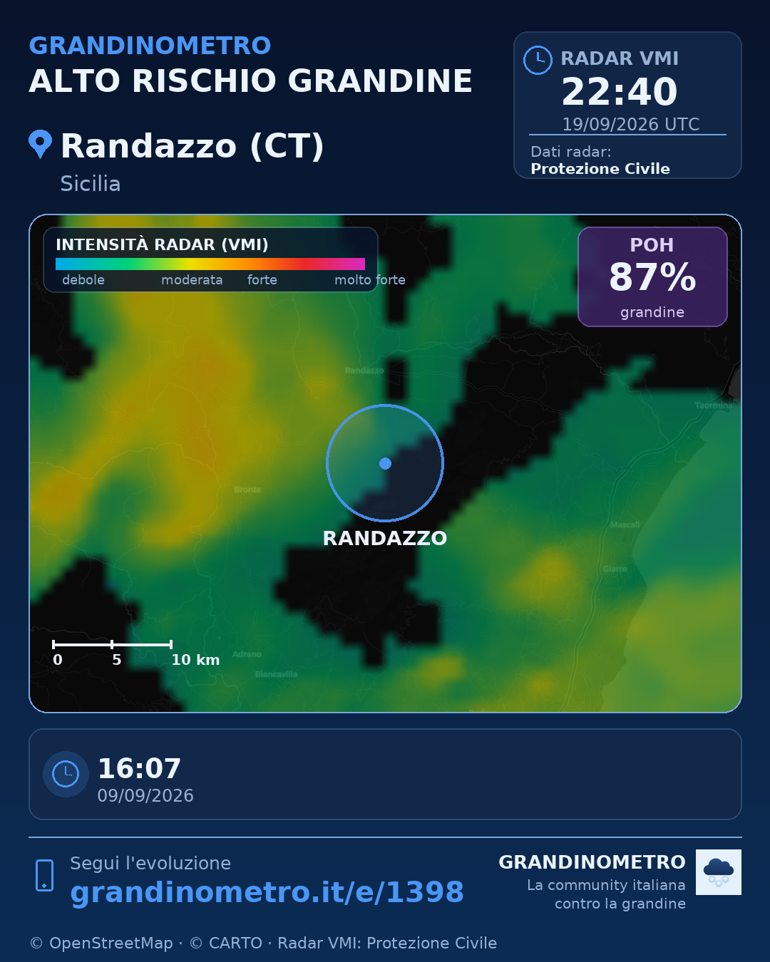 Mappa dell'evento: grandine a Randazzo (CT)