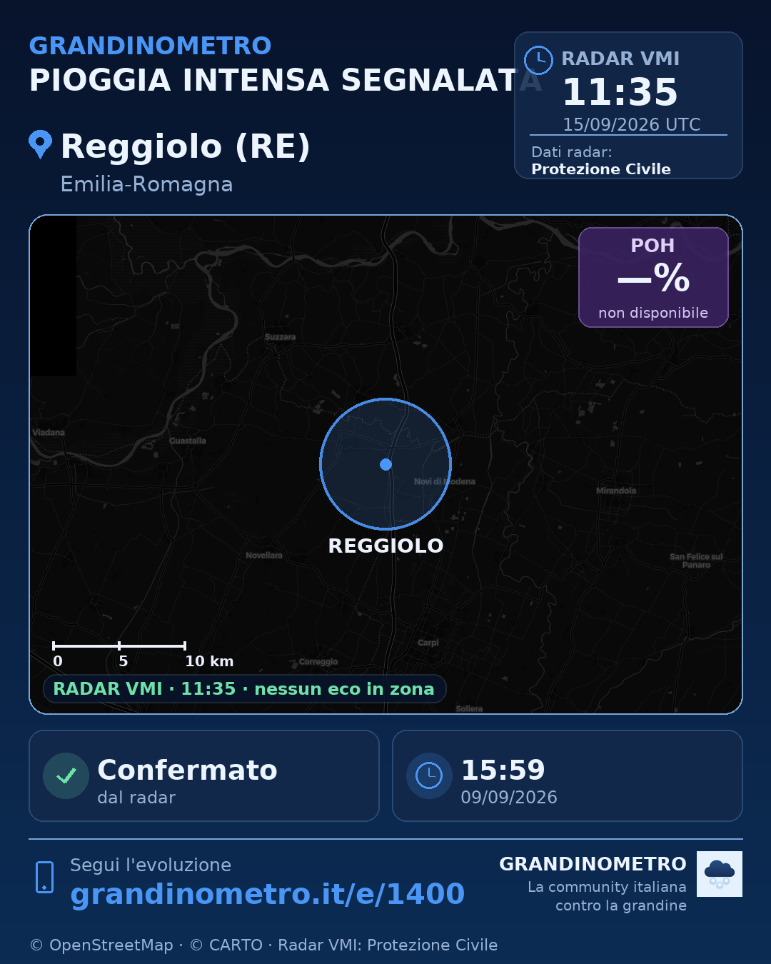 Mappa dell'evento: pioggia intensa a Reggiolo (RE)