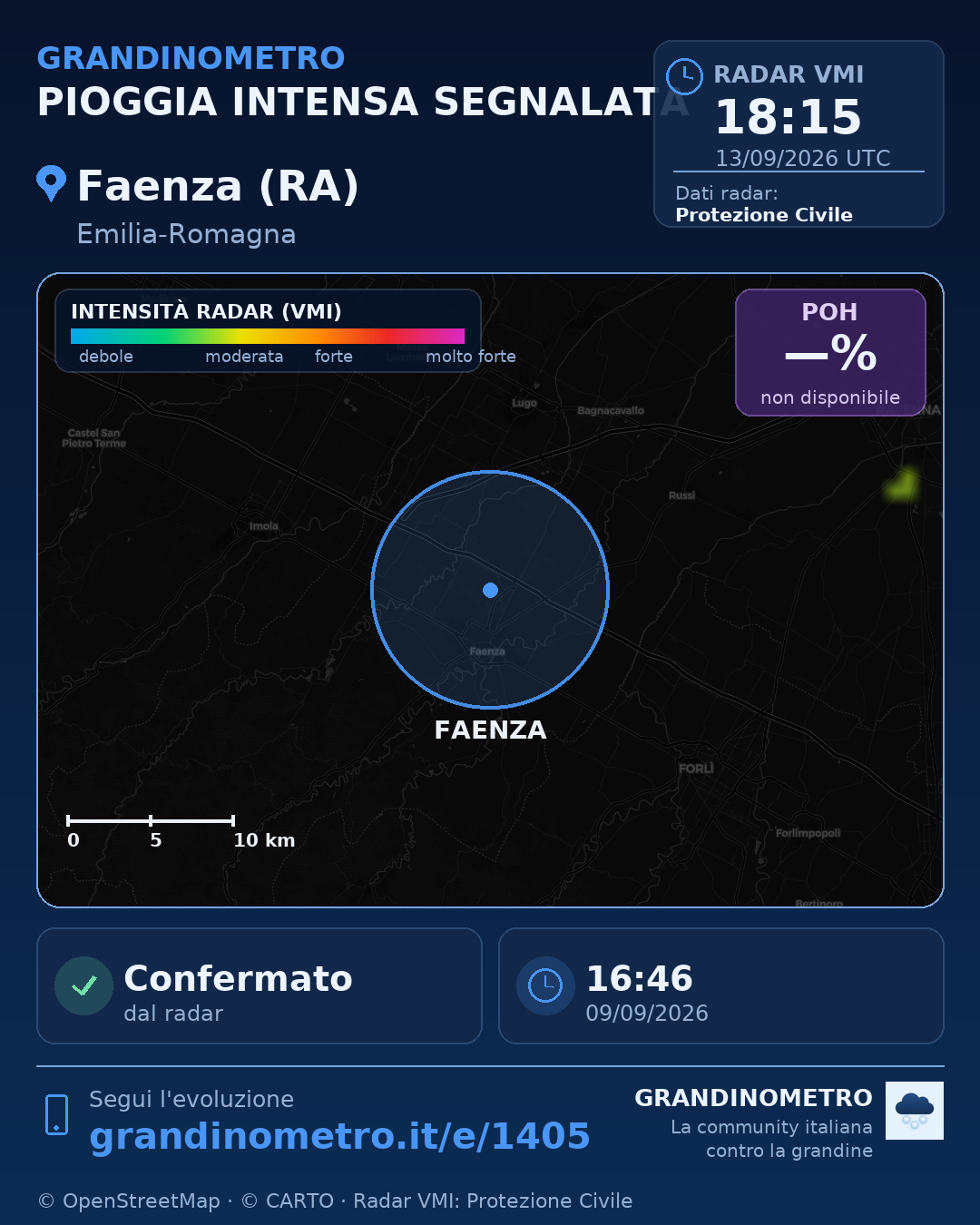 Mappa dell'evento: pioggia intensa a Faenza (RA)