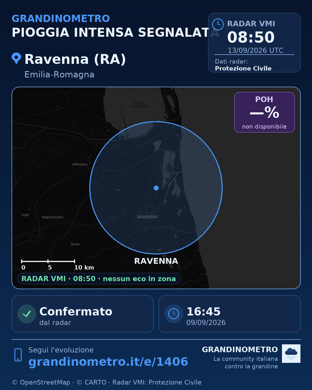 Mappa dell'evento: pioggia intensa a Ravenna (RA)