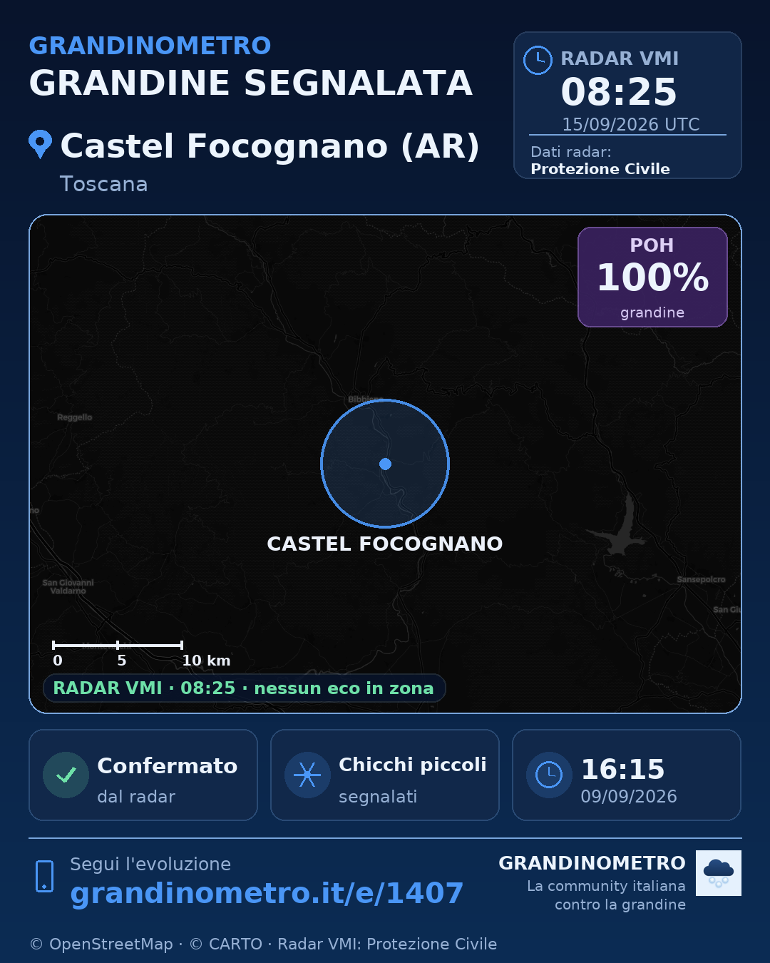 Mappa dell'evento: grandine a Castel Focognano (AR)