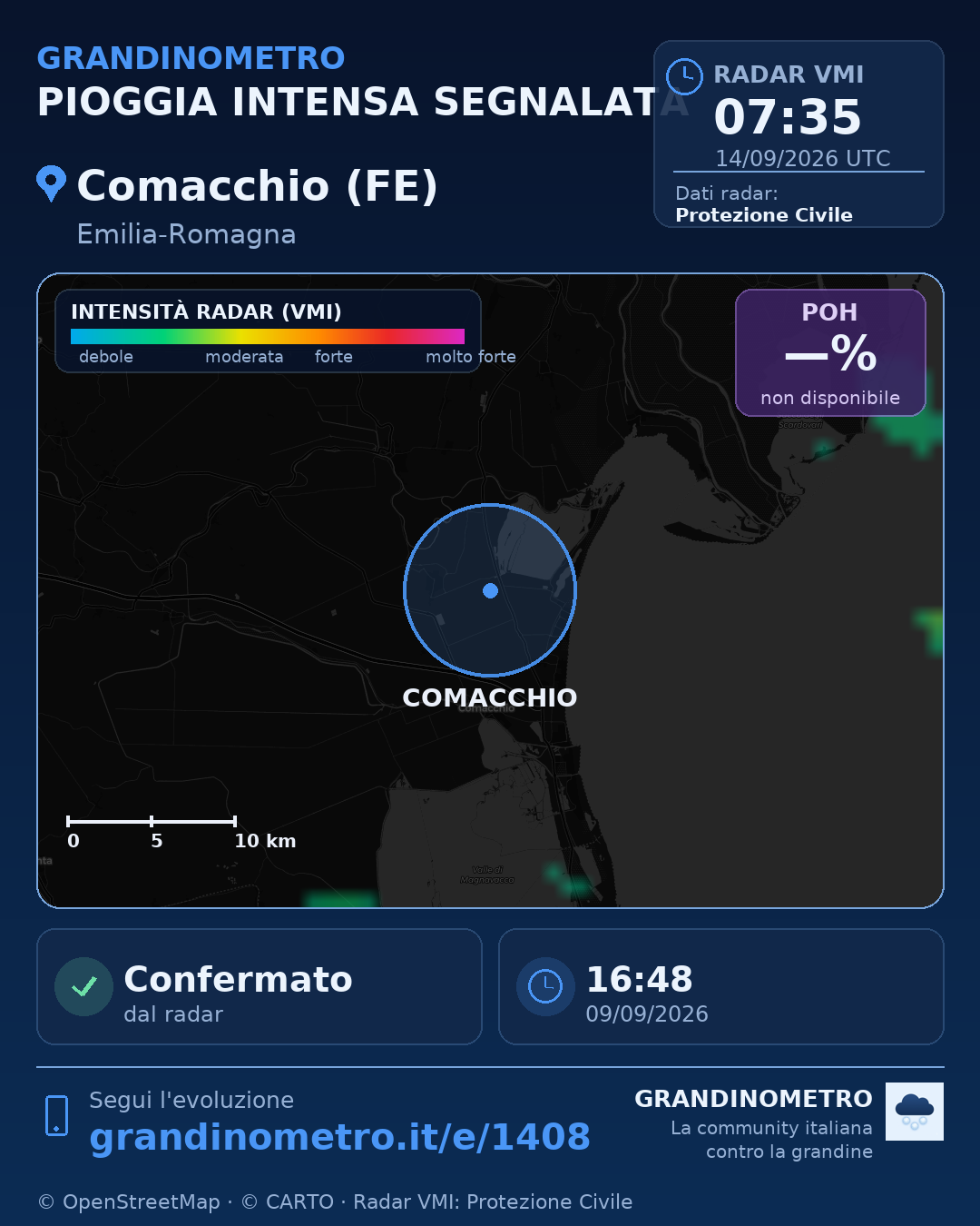 Mappa dell'evento: pioggia intensa a Comacchio (FE)