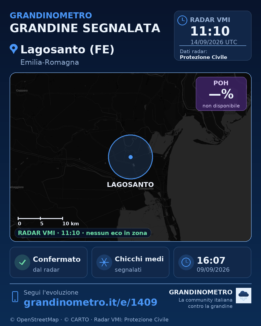 Mappa dell'evento: grandine a Lagosanto (FE)