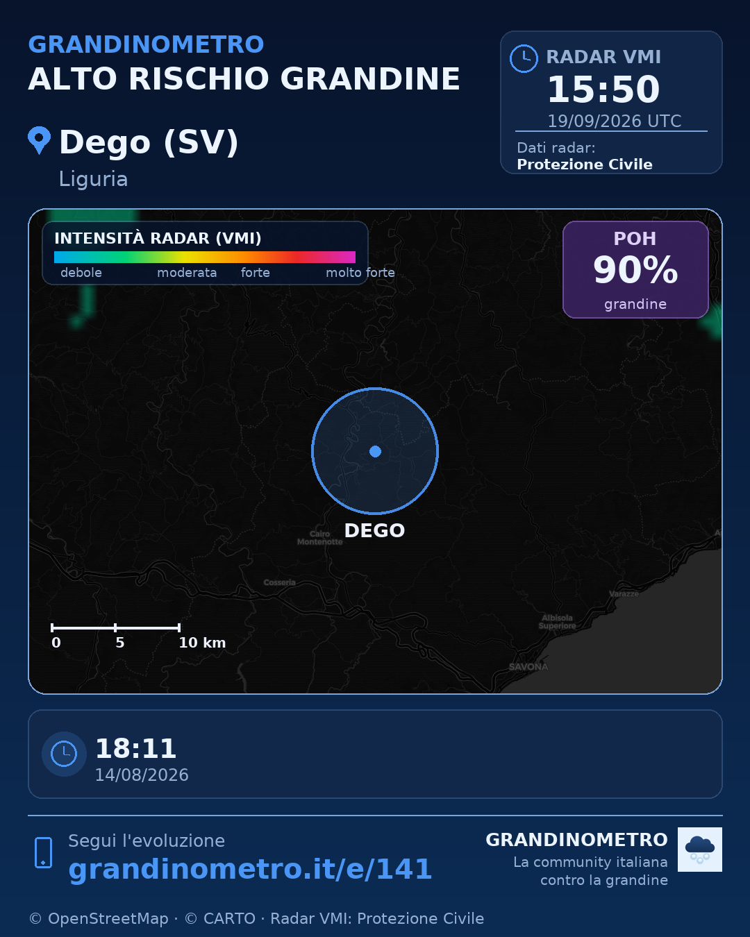 Mappa dell'evento: grandine a Dego (SV)