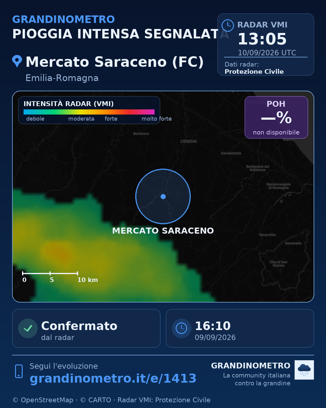 Mappa dell'evento: pioggia intensa a Mercato Saraceno (FC)