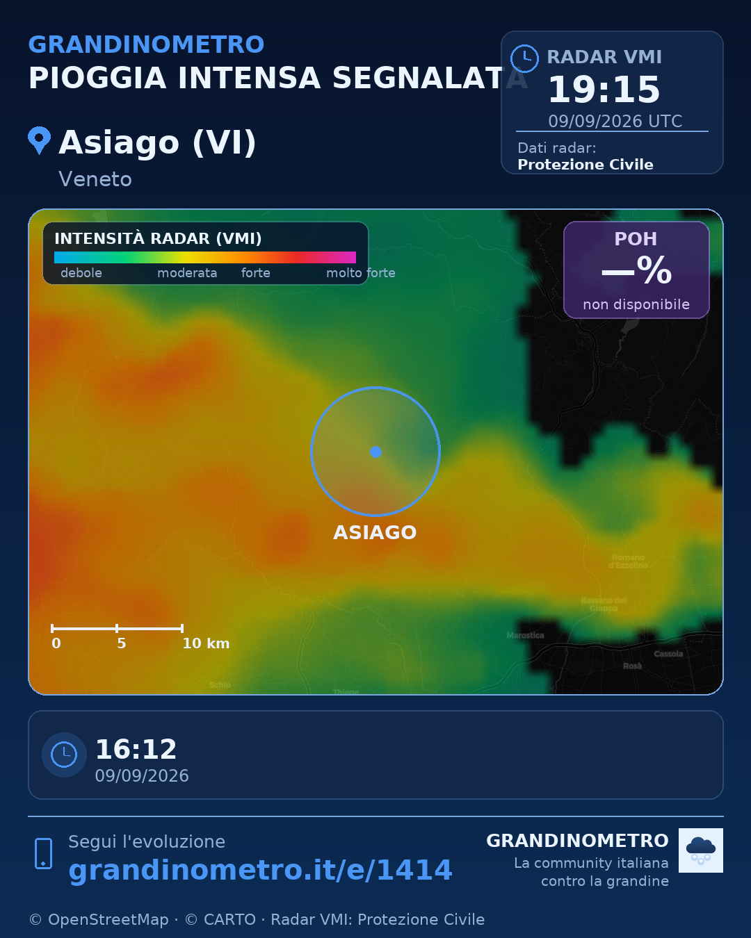 Mappa dell'evento: pioggia intensa ad Asiago (VI)