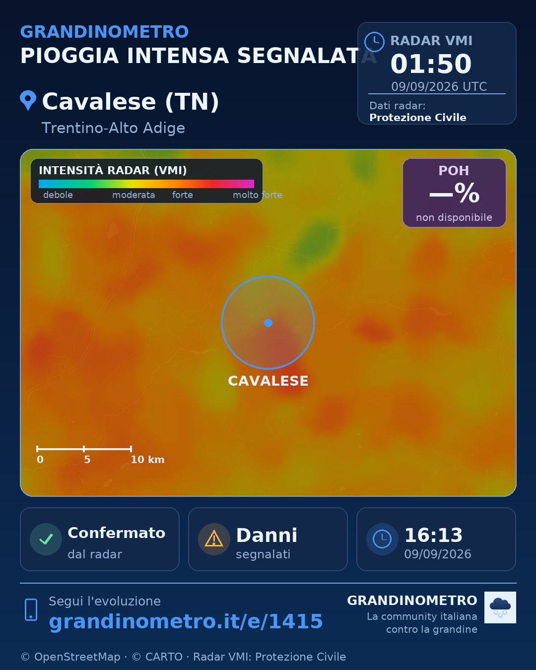Mappa dell'evento: pioggia intensa a Cavalese (TN)
