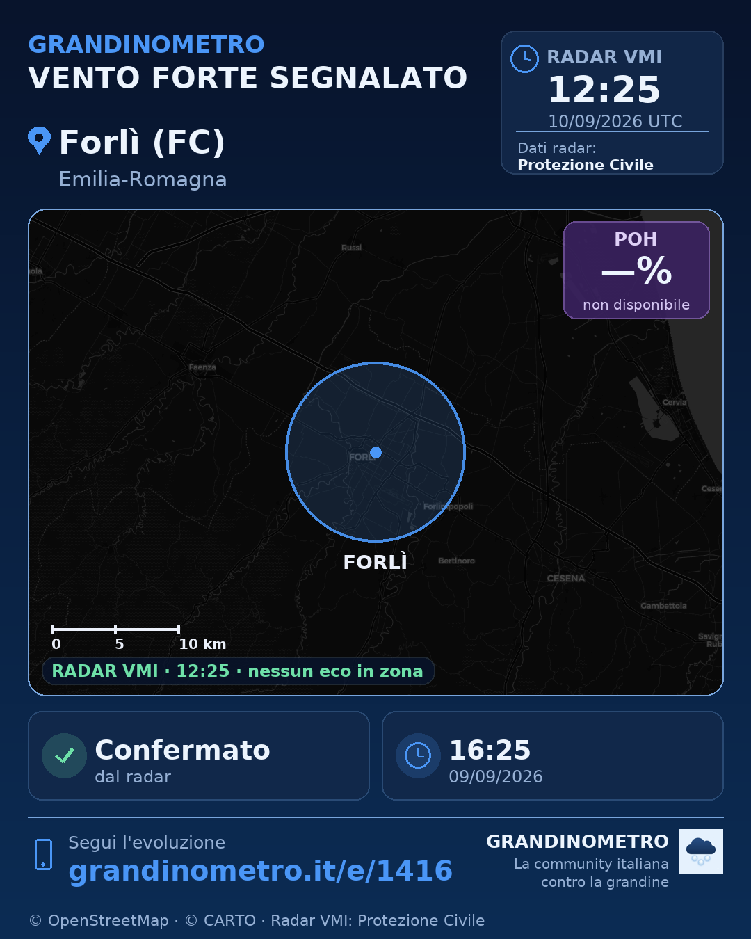 Mappa dell'evento: vento forte a Forlì (FC)