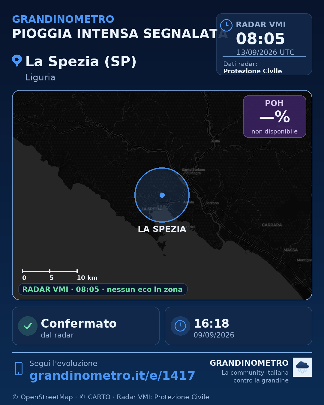Mappa dell'evento: pioggia intensa a La Spezia (SP)