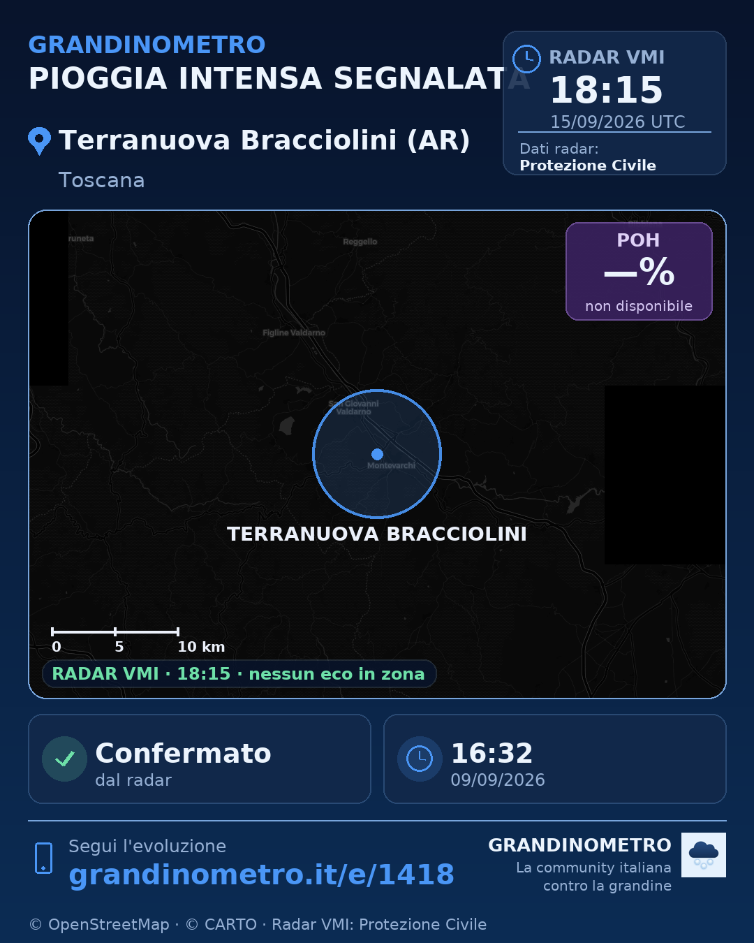 Mappa dell'evento: pioggia intensa a Terranuova Bracciolini (AR)
