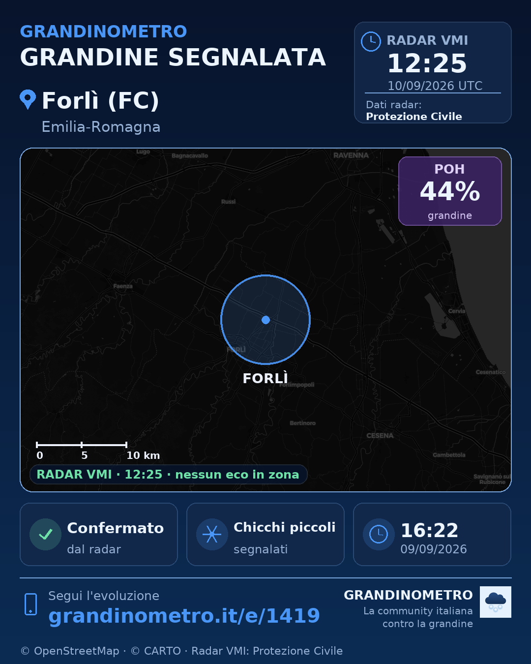 Mappa dell'evento: grandine a Forlì (FC)