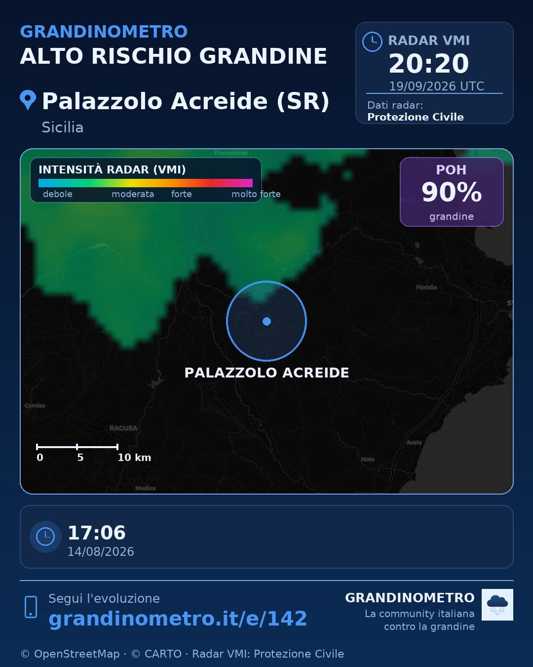 Mappa dell'evento: grandine a Palazzolo Acreide (SR)