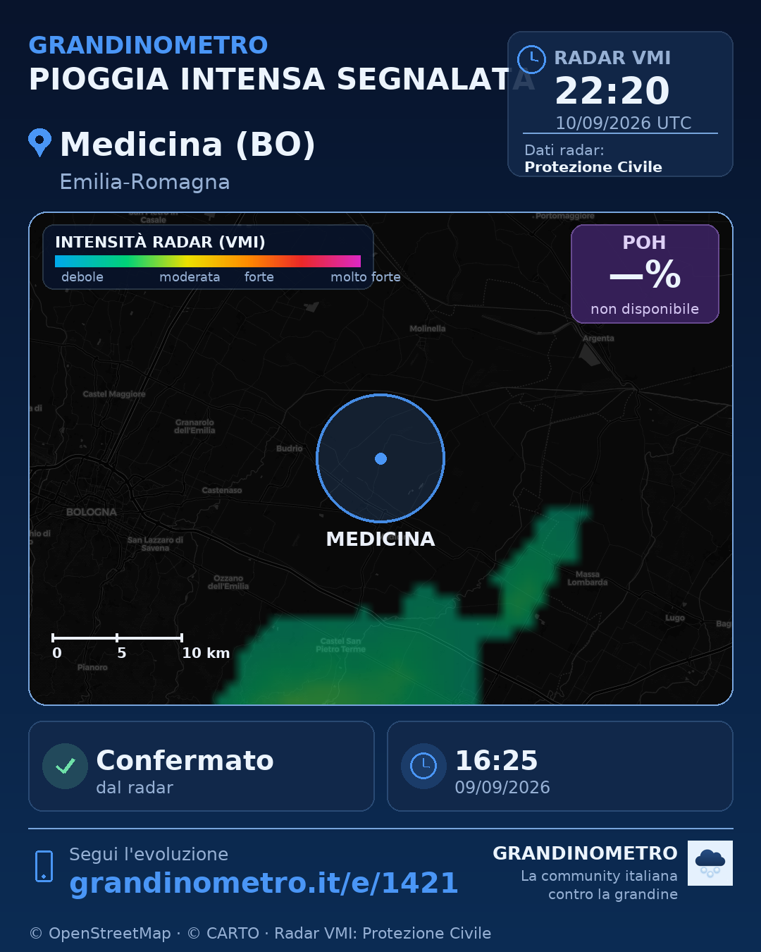 Mappa dell'evento: pioggia intensa a Medicina (BO)